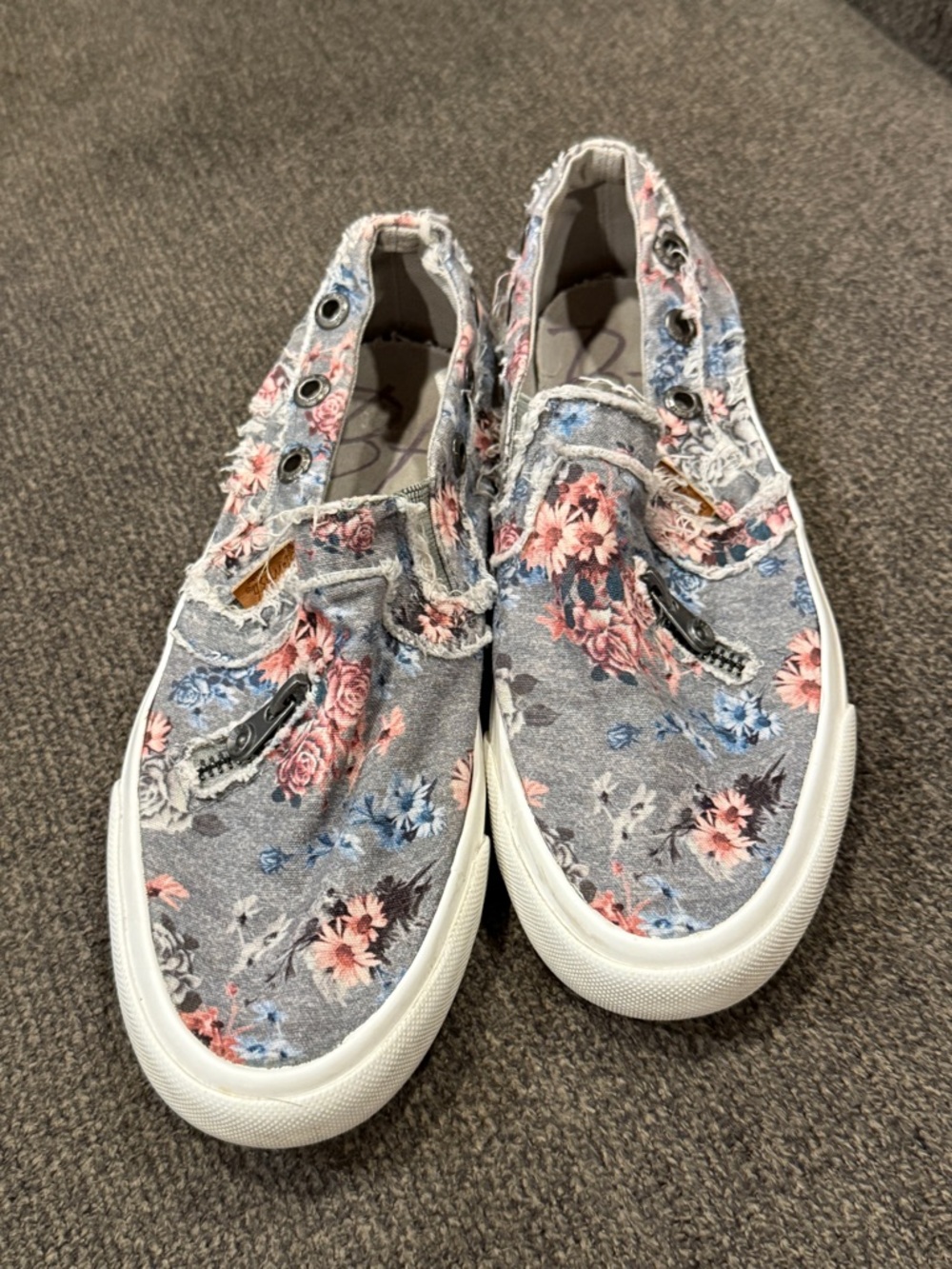 Blowfish Malibu Mariachi slip-on sneakers in a gray floral print.